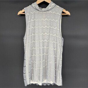 Banana Republic Women's Sleeveless Lace Overlay Blouse M Gray Party Going Out